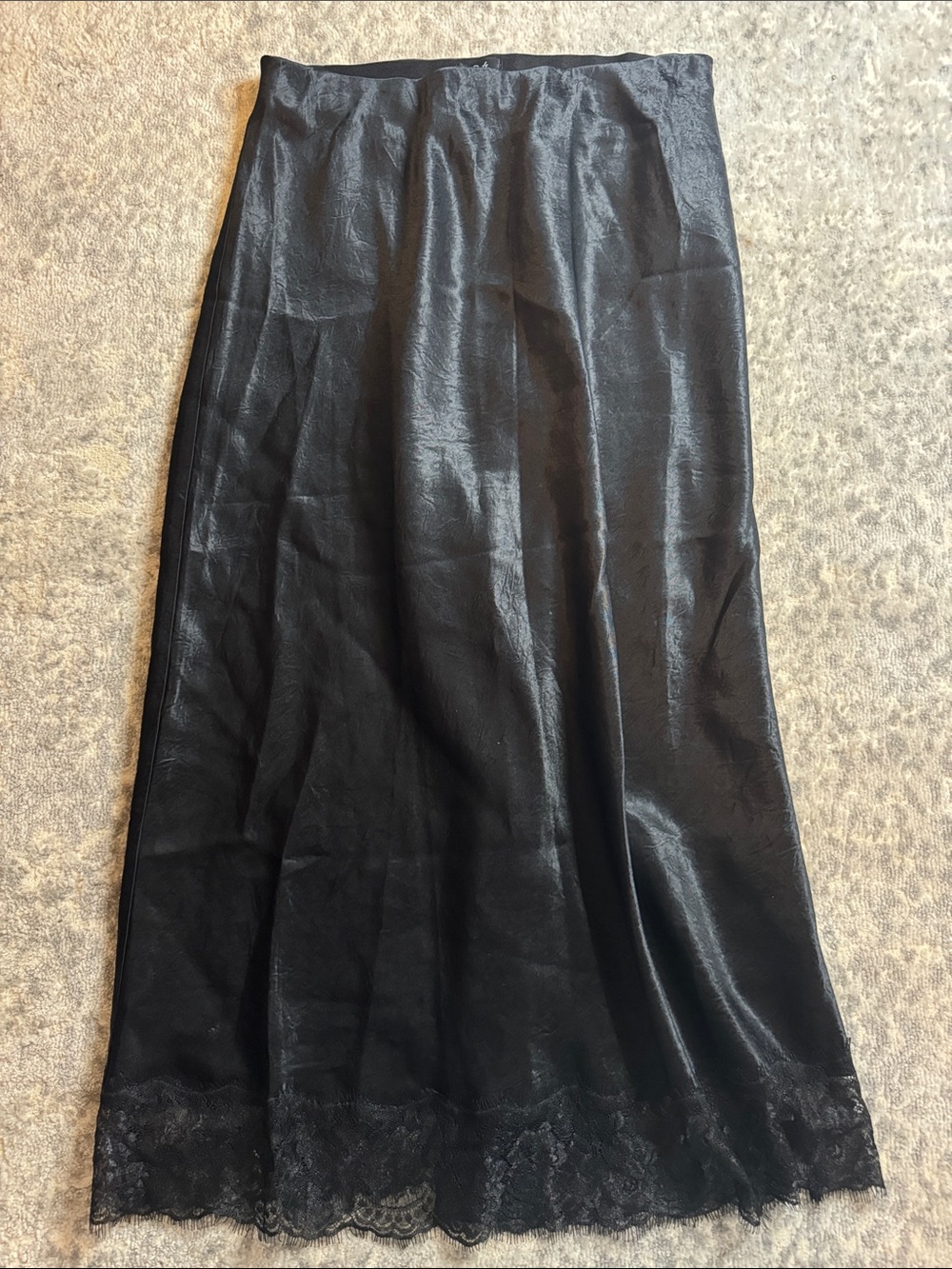 Satin Midi Skirt with Lace Trim